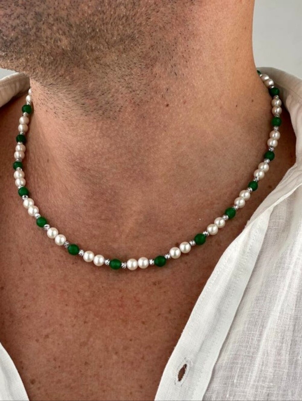 Men's Pearl 18K GP Necklace Celebrity Men's Designer Jade Natural Pearls for Man